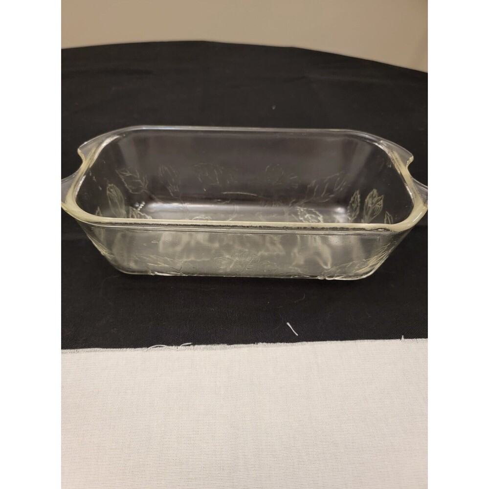 1940's Glassbake Loaf Pan Mckee Glass Ovenware Sears Roebuck Flamex Hibiscus